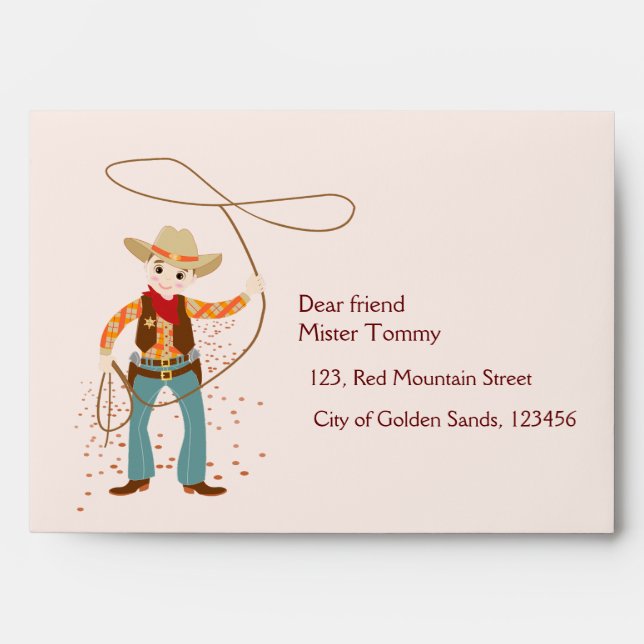Cowboy with a lasso and cacti kids Birthday Party Envelope (Front)