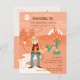 Cowboy with a lasso and cacti kids Birthday Party Invitation Postcard