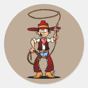 Cowboy with a lasso classic round sticker