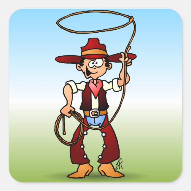 Cowboy with a lasso square sticker (Front)