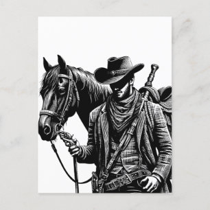 Cowboy with horse illustration western art postcard