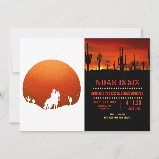 Cowboy with horse Wild West sunset landscape Invitation (Front)