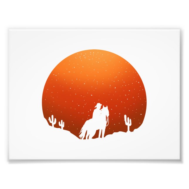 Cowboy with horse Wild West sunset landscape Photo Print (Front)