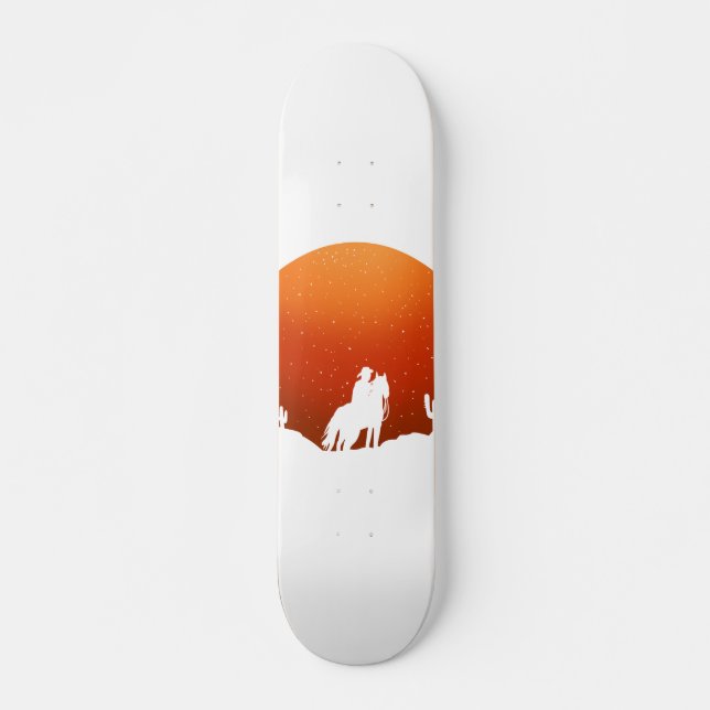 Cowboy with horse Wild West sunset landscape Skateboard (Front)