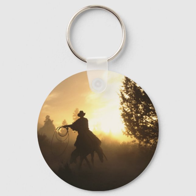 Cowboy with Lasso in Sunset Key Ring (Front)