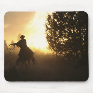 Cowboy with Lasso in Sunset Mouse Mat