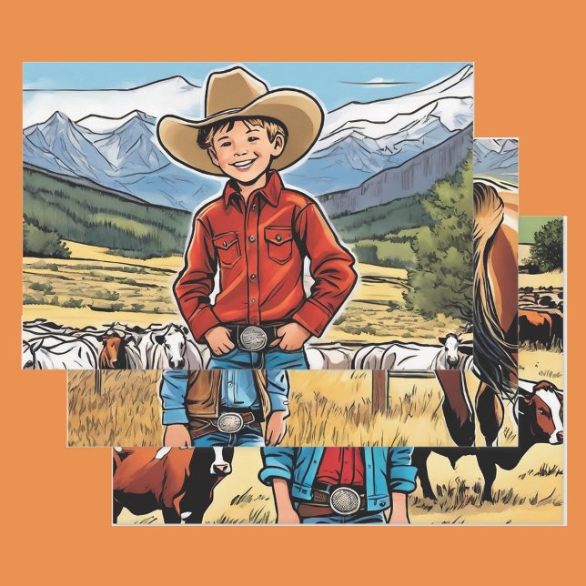 Cowboy Young Boy's Birthday Rocky Mountains 3 Wrapping Paper Sheet (Creator Uploaded)