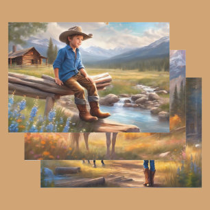 Cowboy Young Boy's Birthday Theme 3 Poster Wrapping Paper Sheet