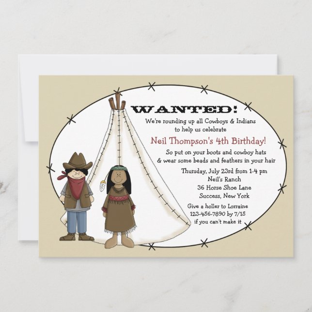 Cowboys and Indians Birthday Party Invitation (Front)