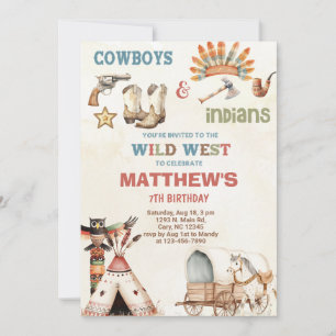 Cowboys and Indians Wild West boy birthday invite. Invitation