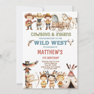 Cowboys and Indians Wild West boy birthday invite. Invitation