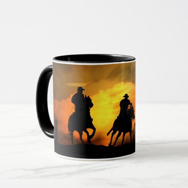 Cowboys and Steers Southwestern Sunset Mug (Front Left)