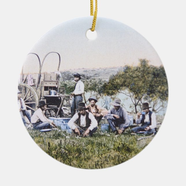 Cowboys at Lunch, 1904 (photo) Ceramic Tree Decoration (Front)