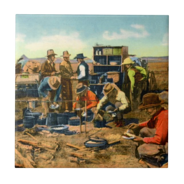 Cowboys at the Chuck Wagon Tile (Front)
