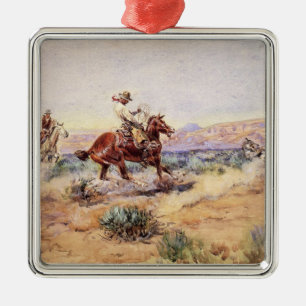 Cowboys Catching a Wolf with a Rope Lasso Metal Tree Decoration