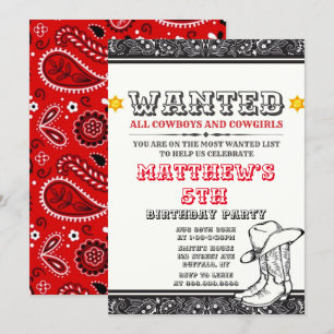 Cowboys & Cowgirls Bandanna Birthday Party Invites