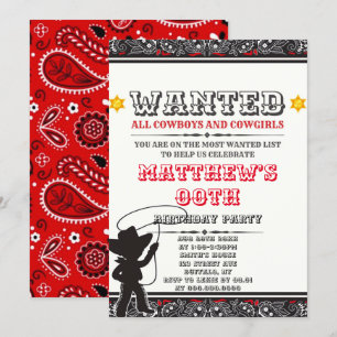 Cowboys & Cowgirls Bandanna Birthday Party Invites