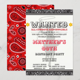Cowboys & Cowgirls Bandanna Birthday Party Invites