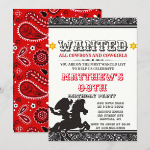 Cowboys & Cowgirls Bandanna Birthday Party Invites