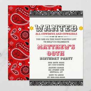Cowboys & Cowgirls Bandanna Birthday Party Invites