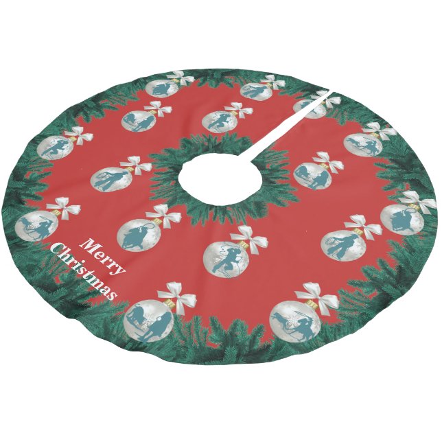 Cowboys Cowgirls Roping in Blue Holiday Tree Skirt (Angled)