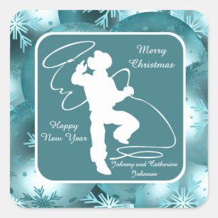 Cowboys Cowgirls Roping On Blue Holiday Stickers 2