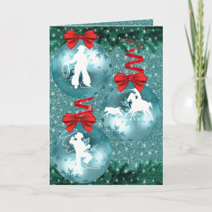 Cowboys Cowgirls Roping On Blue Photo Card