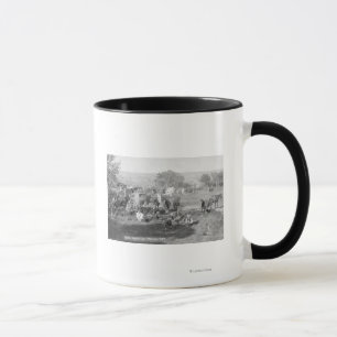 Cowboys Eating around a Campsite Photograph Mug
