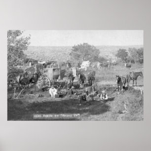 Cowboys Eating around a Campsite Photograph Poster