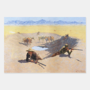 Cowboys Fighting for the Water Hole Wrapping Paper Sheet