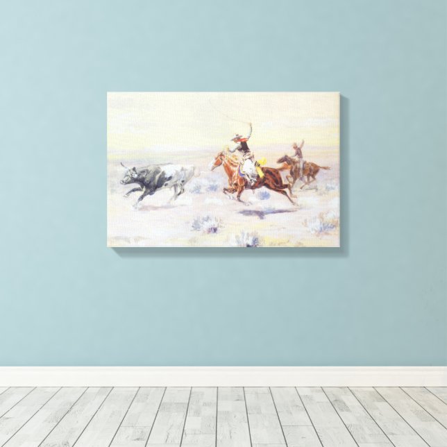 Cowboys from the Bar Triangle by CM Russell Canvas Print (Insitu(Wood Floor))