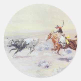 Cowboys from the Bar Triangle by CM Russell Classic Round Sticker