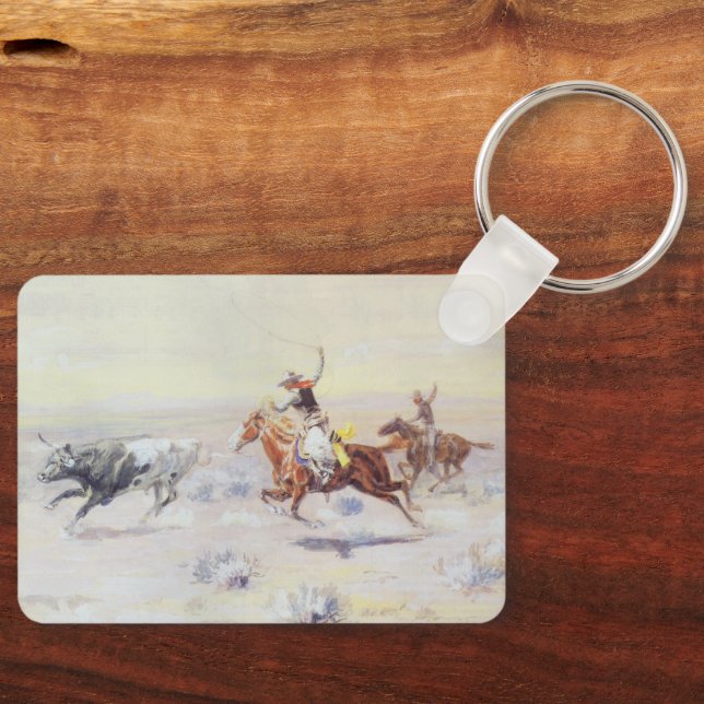 Cowboys from the Bar Triangle by CM Russell Key Ring (Front)