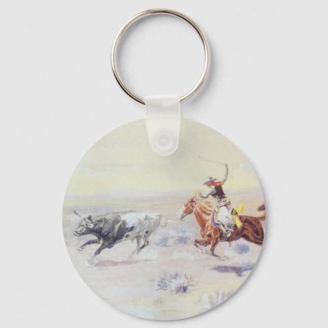 Cowboys from the Bar Triangle by CM Russell Key Ring (Front)