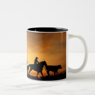 Cowboys Horses and Steer Country Western Rugged Two-Tone Coffee Mug