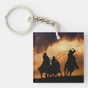 Cowboys Horses Roping Rodeo Key Ring