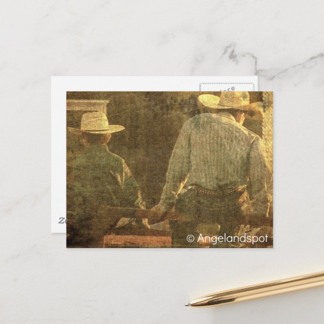 Cowboys on a Rodeo Fence Postcard (Front/Back In Situ)