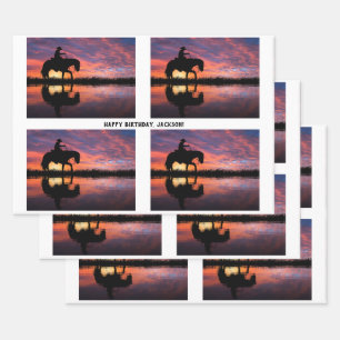 Cowboys on Horseback at Sunset Wrapping Paper Sheet