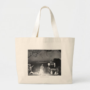 Cowboys playing and singing around a campfire large tote bag