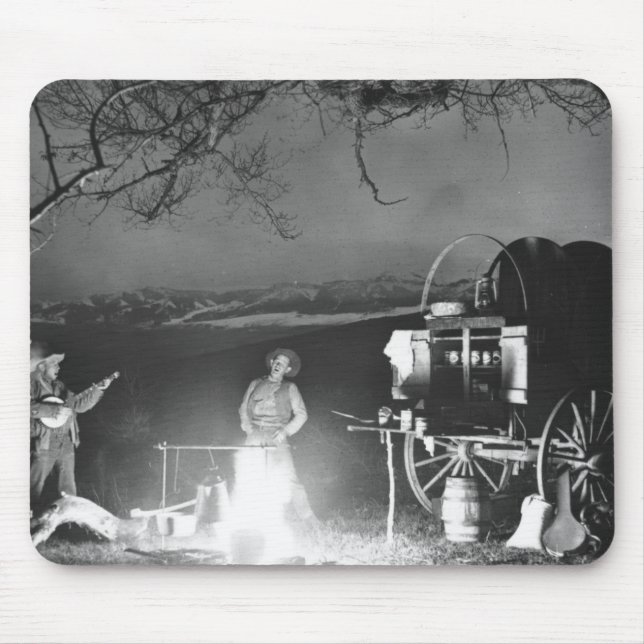Cowboys playing and singing around a campfire mouse mat (Front)
