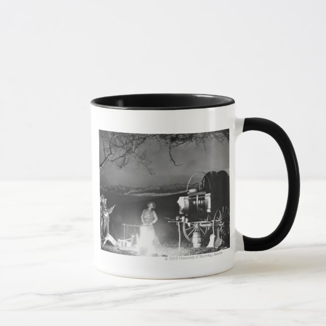 Cowboys playing and singing around a campfire mug (Right)