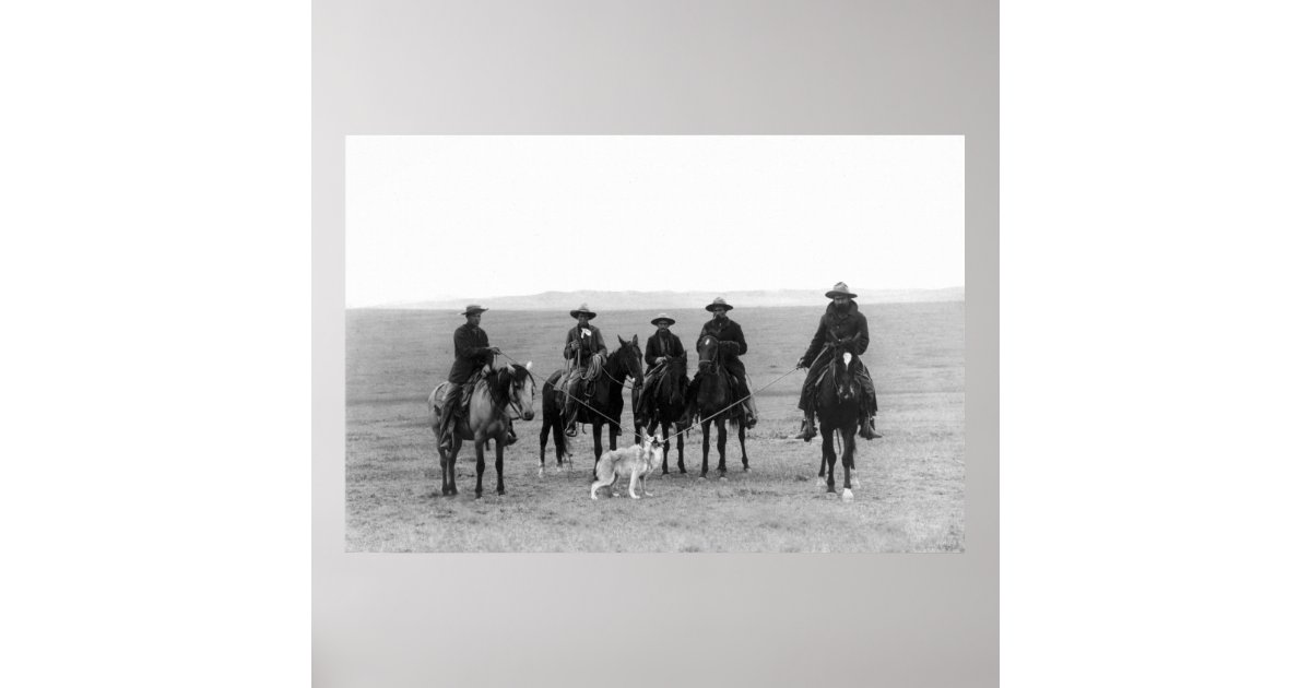 Cowboys Roping A Grey Wolf 1887 Poster Zazzle