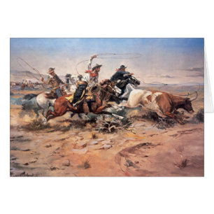 Cowboys roping a steer, 1897 (oil on canvas)
