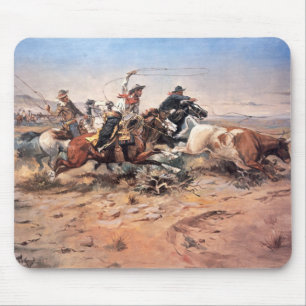 Cowboys roping a steer, 1897 (oil on canvas) mouse mat