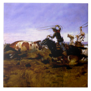 “Cowboys Roping a Steer” by Charles M Russell Tile