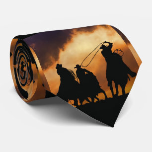 Cowboys Roping and Horses with Cool Sky Tie