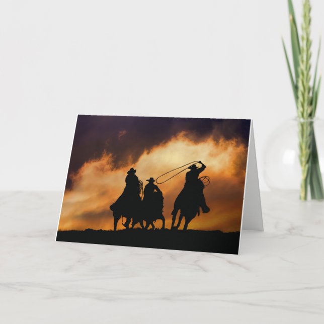 Cowboys Roping at Sunset Blank Card (Front)