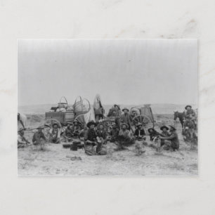 Cowboys Sitting By Supply Wagons Postcard