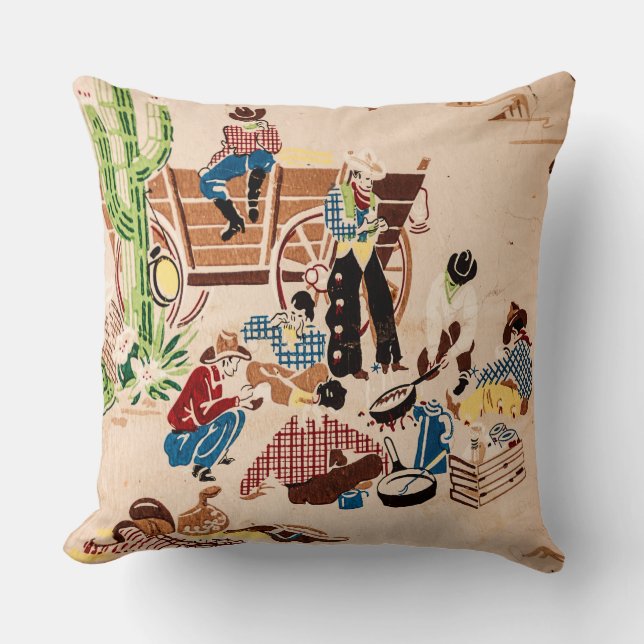 Cowboys - Vintage Wallpaper - Wild West Cushion (Front)