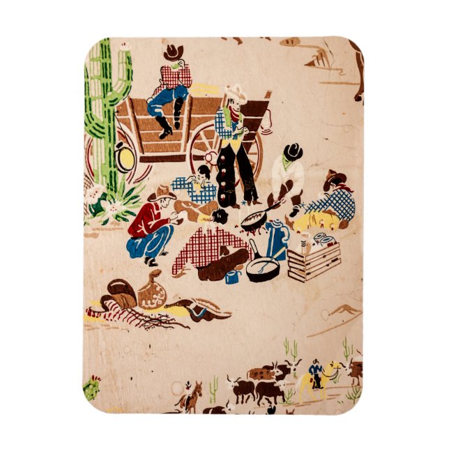 Cowboys - Vintage Wallpaper - Wild West Magnet (Vertical)